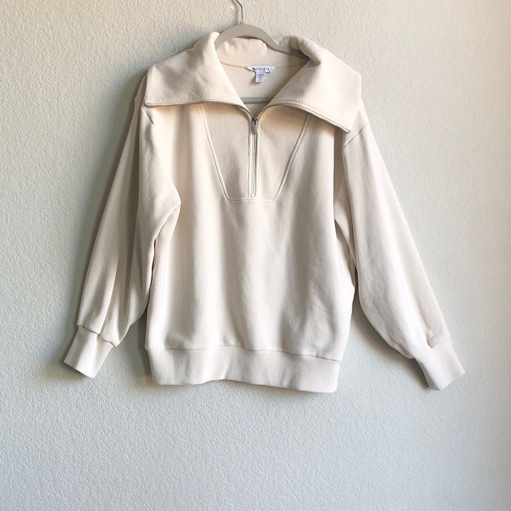 Athleta Ottoman Rib 1/4 Zip Sweatshirt Small Ivory Cream 769545